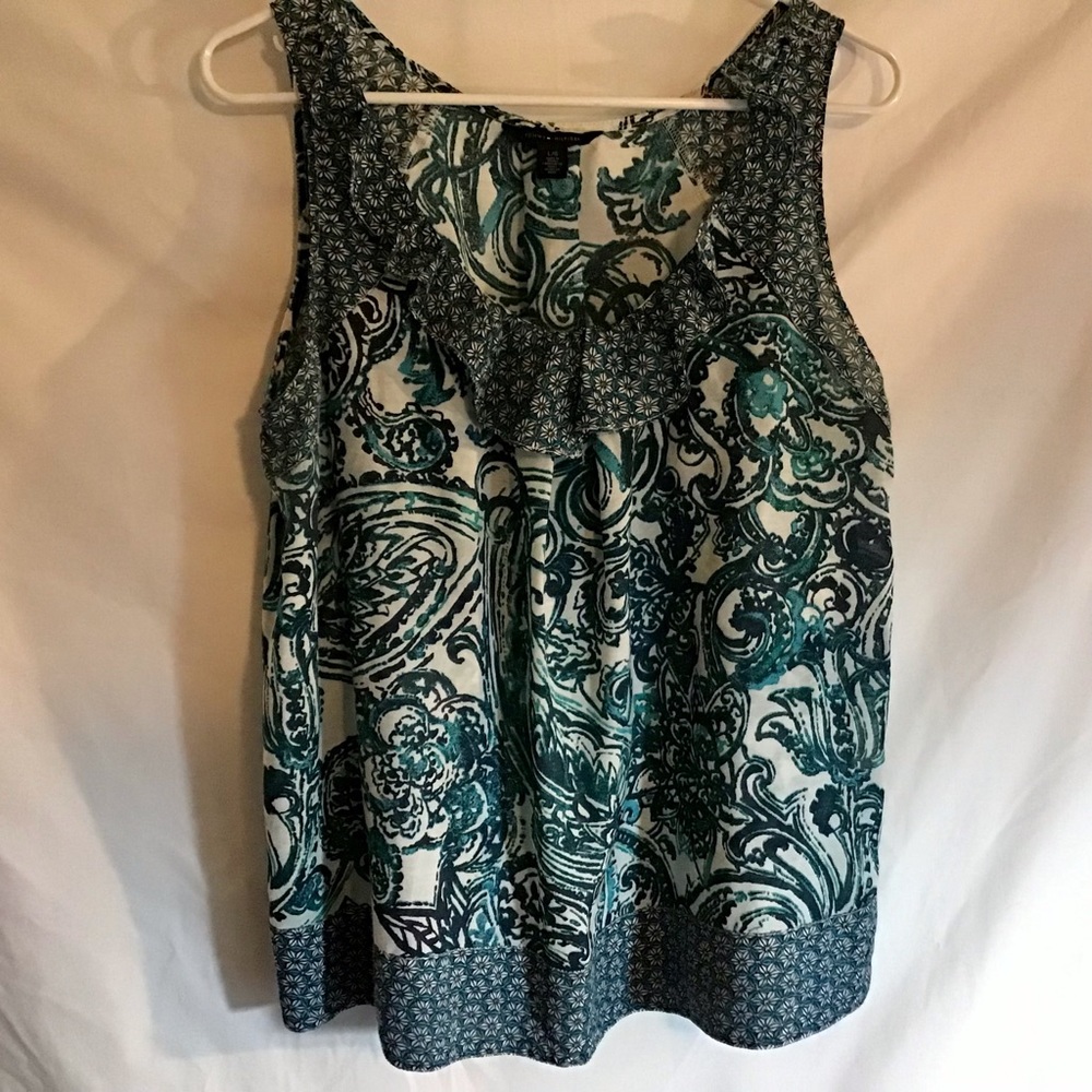 Tommy Hilfiger teal & white ruffle sleeveless top